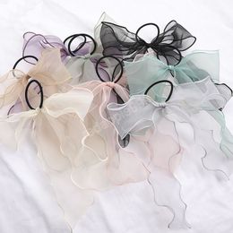 Bow Organza Streamers Hair Tie Soft Gauze Ponytail Hold Elastic Hair Band Long Ribbon For Women Solid Colour Hair Accessories