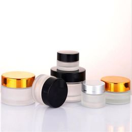 5g 10g Glass Bottle Cosmetic Empty Jar Pot Makeup Face Cream Container with Black Silver Gold Color Lid and Inner Pad Packing Bottles