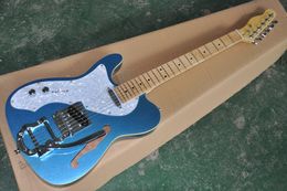 Left handed Blue body Electric Guitar with White Pearl Pickguard,Maple Fretboard,Tremolo Syetem,Chrome Hardware,Provide Customised services