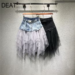 Fashion Mesh Patchwork High Waist Wash Show Thin Versatile Denim Mini Skirt Y2k Clothes Mall Goth Summer GX473 210421