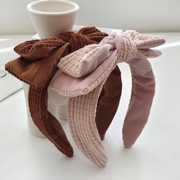 Korean Style Sweet Double Bow Headband Women Fashion All-match Face Wash Hair Hoops New Solid Color Headwear Hair Accessories