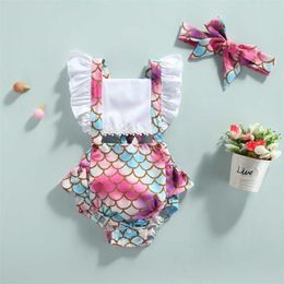 Ma&Baby 0-18M Summer born Infant Baby Girls Romper Princess Mermaid Jumpsuit Overalls Headband Outfits DD43 211101