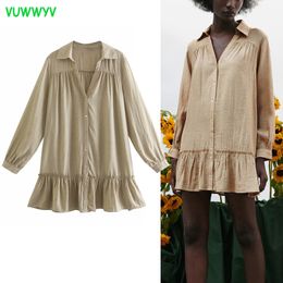 Blouses Women Beige Oversized Button Up Shirts Woman Summer Ruffle Ladies Tops Long Sleeve Collared Female Shirt Vintage 210430