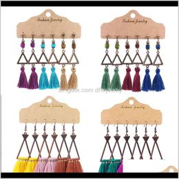 & Chandelier Drop Delivery 2021 Women Ethnic Style Bohemian Handmade Vintage Long Tassels Triangle Geometric Dangle Earrings Fashion Jewellery