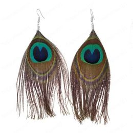 Vintage Peacock Dangle Earring For Women Female Bohemian Summer Ethnic Tassel Long Feather Earrings Boho Holiday Ear Jewelry Oorbellen