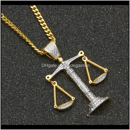 Necklaces Mens Hip Hop Iced Out Zircon Balance Pendant With M 24Inch Cuba Copper Chain Necklace Rapper Personalised Jewellery Z3Dl3 T47Fq