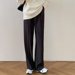 OL Elegant High Waist Straight Wide Leg Pants Women Spring Autumn Solid Work Wear Suit Female Trousers 210421