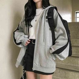 zip-up Harajuku Oversized Hoodies For Women clothes Hooded long Sleeve Jumper Hooded Regular Coat Casual korean style Sweatshirt 210721