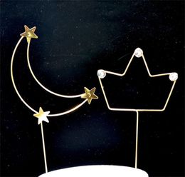 Moon Crown Cake Topper Heart Toppers Baby Shower Birthday Decoration Gold Silver Small for Boys & Girls