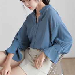 Spring Summer Women's Chiffon Blouse Sexy V-neck Korean Style Fashion Casual Elegant Female Shirts Wild Tops 210520