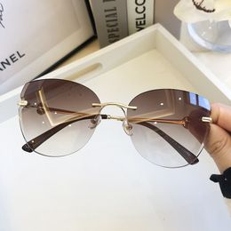 2021 Retro Oversized Rimless Sunglasses Women Summer Brown Cat Eye Gradient Sun Glasses Female Trendy Frameless Eyewear UV