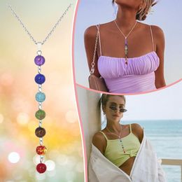 Chains Woman Beaded Necklace7 Chakra Stones Pendant Necklace Beads Gemstone Healing Jewelry Pendants Reiki Spiritual Yoga Penda