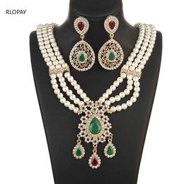 Moroccan Gold Pearls for Bridal Necklace and Earring Set Fashion Jewelry Womens Accessories