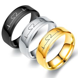 Gold Colour Titanium steel Electrocardiogram Couple Lovers Ring Nice Gift for Boyfriend Girlfriend Wedding Jewellery Factory Price