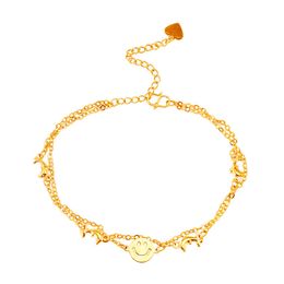 Beach Leg 24K gold Multi-layer bracelets For Women Charm Beaded flower-shaped Pendant dolphin Chain Anklet Femme Girl gifts