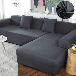 Sofa Cover for Living Room Solid Color Elastic s Chaise longue L shape Corner Couch Slipcover Chair Protector 211116