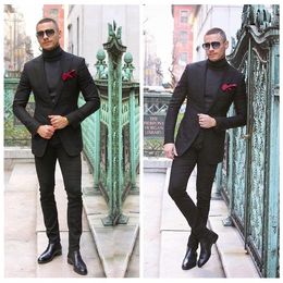 -Мужские костюмы Blazers Groomsmen Индивидуальные изготовленные изготовленные на заказ Черный жених смокинги Pic Revers Man 2 шт. Свадебное платье (куртка + брюки)