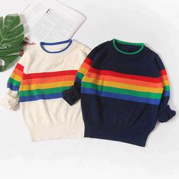 New Fall Winter Baby Boys Girl Sweaters Striped Rainbows Long Sleeve Knitted Pullovers Children Sweaters Casual Kids Clothes Y1024