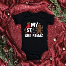 Rompers DERMSPE Fashion Black Romper Born Baby Boy Girl Merry Christmas Printed Toddler Jumpsuit Round Neck Kid Bodysuit 3068