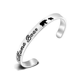 Letter Mama Bear Bracelet Stainless Steel Animal bears cub Bracelet wristband bangle cuff for women Fashion Jewellery Mother's Day gift will and sandy