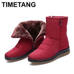 TIMETANGPromotion Women's Snow Boots Woman Ankle Platform Wedges Fashion Slip-on Winter Plus Velvet Waterproof WarmShoesE925 211022