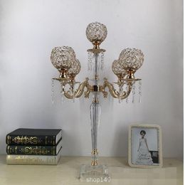Decor Crystal Candle Holders 5 Heads Table Candelabra Wedding Centrepiece Pillar Stand Road Lead Party Candlesticks senyu478