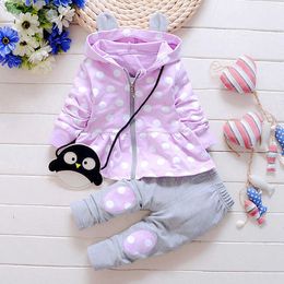 Baby Girl Clothing Sets Fashion Polka Dot Print Hooded Kids Girls Clothes Set Infant Outfit Sport Suit For Girls Children 6M-4Y X0902