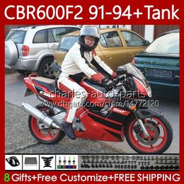 Bodys +Tank For HONDA CBR600 CBR 600 F2 FS CC 600F2 91-94 Bodywork 63No.47 600FS 600CC CBR600F2 91 92 93 94 CBR600-F2 CBR600FS Red black 1991 1992 1993 1994 Fairing Kit