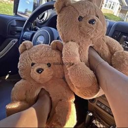 Winter Women Home Slippers Cute Teddy Bear Slippers Cartoon Bear Furry Bedroom Flip Flops Warm Soft Ladies Indoor Funny Shoes Y0902