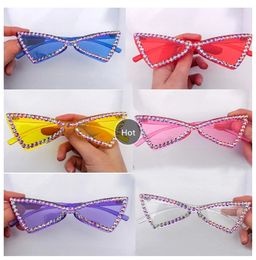 Wholesale Chic Triangle Full Crystal Shiny Sunglasses For Women Candy Colour Cat Eye Rhinestones Sun Glasses Female Party Shades