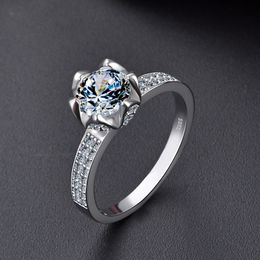 Classic 6-Prong Simulated Diamond Engagement Ring with Side Stones Promise Bridal Ring for Women Sterling Silver Available in size HK Code 1