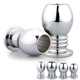 New Metal Hollow Tunnel Anal Plug Douche Enema Prostata Massager Anus Sex Toys For Men Gay Peep Vaginal Butt Plug Anal Dilator X0401