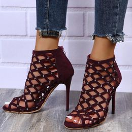Sandals Fashion Heart-shaped Pattern Women Ankle Boots Gladiator Sexy Hollow Out Heels Open Toe Stiletto Ladies Party Shoes