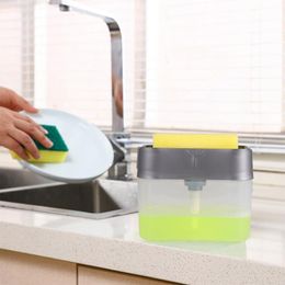 Liquid Soap Dispenser 2 In 1 Scrubbing Detergent Press-type Box Pump Organiser With Sponge Kitchen Tool Bathroom Supplies