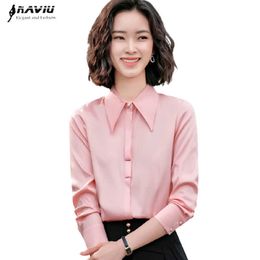 Pink Shirt Women Spring Fashion Temperament Turn-Down Collar Chiffon Long Sleeve Blouses Office Ladies Formal Work Tops 210604