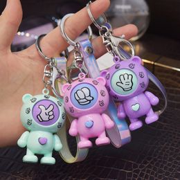 Bear Design Keychains Mora Device Key Ring Chains Holder Rock Paper Scissors Finger Guessing Play Game Toys Animal Pendant Bag Charms Promotion Gifts Keyrings