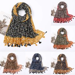 Floral Print Scarf Women Tassel Shawl Head Wrap High Quality Long Scarves Turban Muslim Hijab Headscarf Cotton Linen 180*85cm