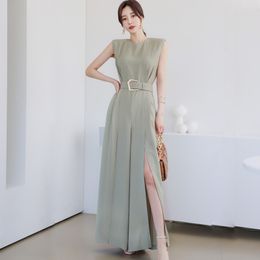 Summer Wide Leg Jumpsuits Women High Waist Solid Colour Jumpsuit ffice Lady Overalls With Belt 210515