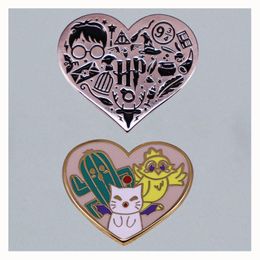 Pins, Brooches Cute Heart Shape Cartoon Brooch Originality Lapel Badge Denim Jacket Backpack Pin Decoration Children Fashion Jewelry Gifts