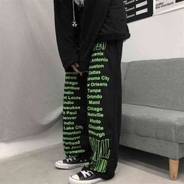 HOUZHOU Streetwear Wide Leg Pants Women Baggy Harajuku Street Style Black Print High Waist Trousers Korean Fashion Goth Palazzo 210925