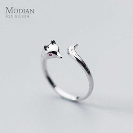 Cute Animal Finger Ring for Women Little Face Open Adjustable Sterling Silver 925 Fashion Fine Jewellery 210707