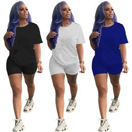 Women tracksuits summer jogger suits two piece set short sleeve T-shirts+shorts pants 2pcs sets plus size 2XL outfits casual black blue sportswear joggers 4714