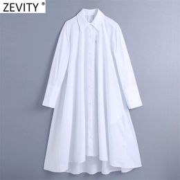 Women Fashion Turn Down Collar Single Breasted White Shirt Dress Office Ladies Casual Loose Business Vestido DS5043 210420