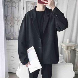 Autumn Men's Leisure Loose Coat High Quality Outerwear Single Western Clothes Suit Jackets Black/grey Casual Blazers M-2XL 210524