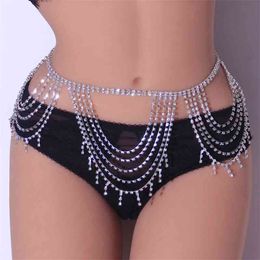 Sexy Crystal Tassels Chain for Women Bikinis Rhinestone Belly Fashion Bling Body Jewelry Waist Chains Whole Skirt