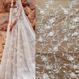 3D Stereo Laser Flower Beaded Mesh Embroidery Lace Wedding Dress Fabric DIY Dress Accessories RS2497 210702