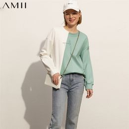 Amii Minimalism Spring Summer Fashion Sweatshirt Women Patchwork Oneck Embroidery Loose Hoodie Women Pullover Tops 12120066 210816