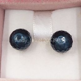 Andy Jewel Authentic 925 Sterling Silver Studs Midnight Blue Shimmering Drops Stud Earrings Fits European Pandora Style Studs Jewelry 296355NBC