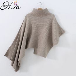 H.SA Women Harajuku Sweater and Jumpers Winter Spring Batwing Sleeve Chic Irregular Knit turtleneck with collar 210417