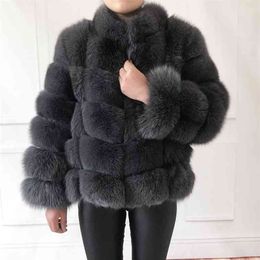 100% true fur coat Women's warm and stylish natural fur jacket vest Stand collar long sleeve leather coat Natural fur coats 210816